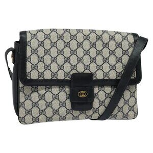 Authentic GUCCI GG Supreme Shoulder Bag PVC Navy Gold